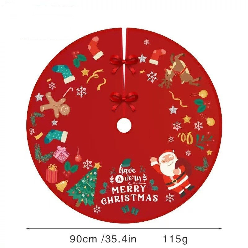 Covoras pentru Bradul de Craciun, Vivimall, din Tesatura Pufoasa, cu Fundite de Prindere, Model Mos Craciun, Rosu, Diametru 90 cm - vivimall.ro