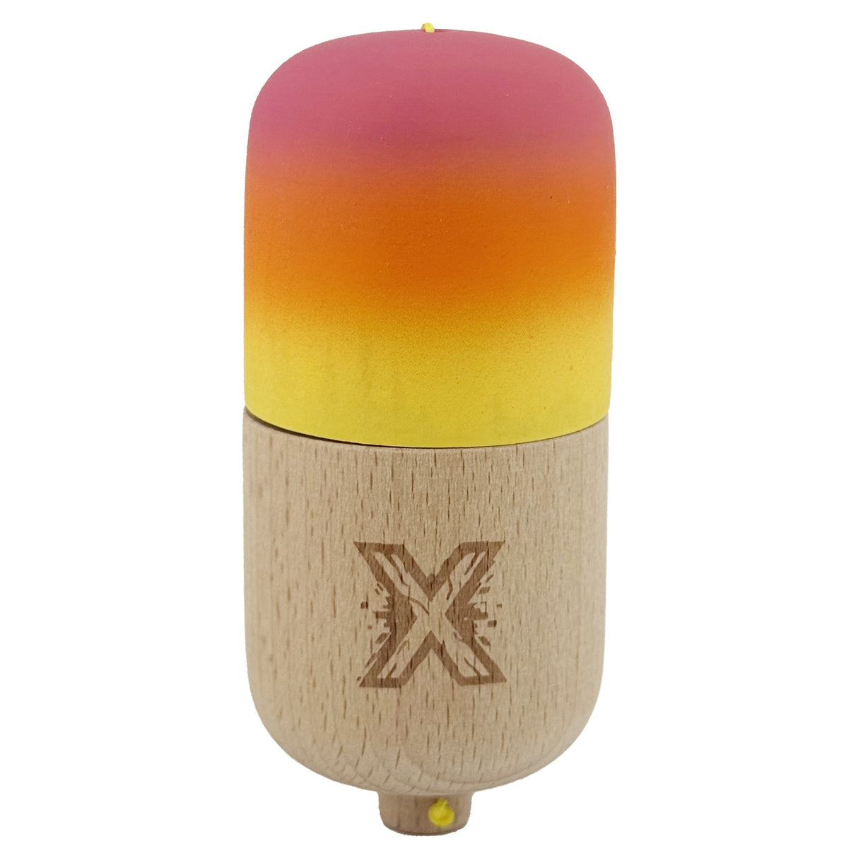 Kendama Pill X Originala, Flippy, Profesionala Model Rubber Grip Pilula, din Lemn, Varsta 9+, Ata 62/65 cm, 11 x 5 x 5 cm, Gradient Roz/Portocaliu/Galben - vivimall.ro