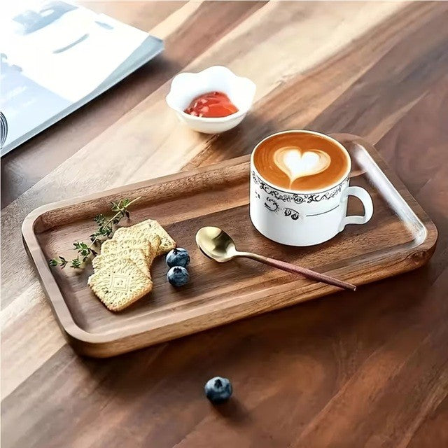 Tava din Lemn, Vivimall, Dreptunghiulara, pentru Alimente sau Decor, 25 x 15 x 1.5 cm, Natur - vivimall.ro