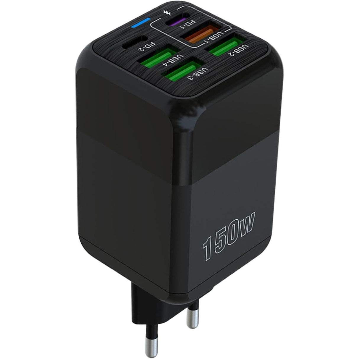 Incarcator Multifunctional, Vivimall®, 6 Porturi (2 x PD Type C + 4 USB), 150 W, 5V, 2.4A, Incarcare Rapida, 4.4 x 4.4 x 11 cm, Negru - vivimall.ro