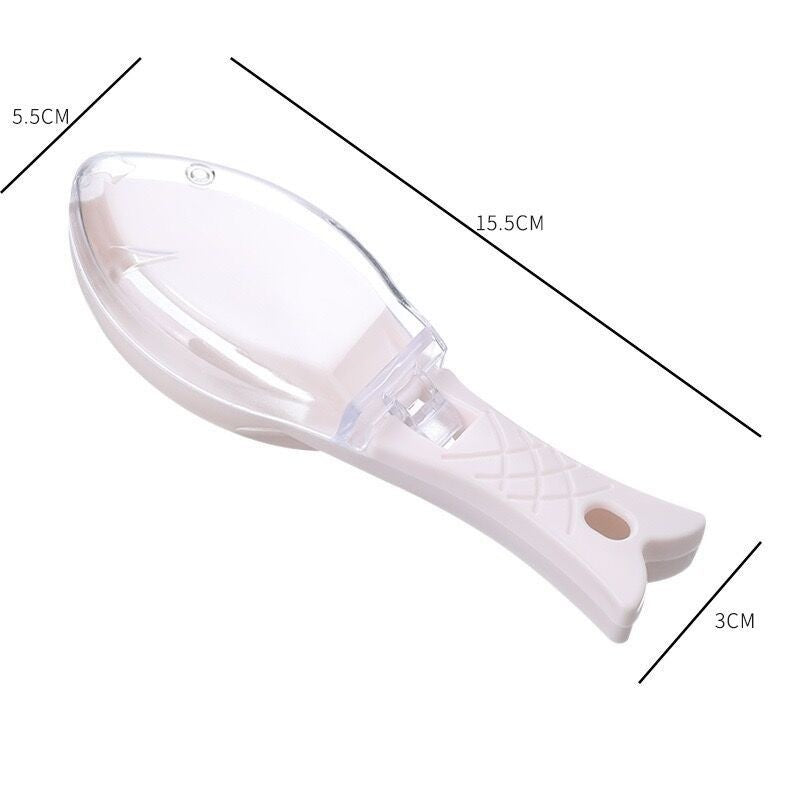 Curatator de Solzi de Peste, Vivimall, Manual, Forma Peste, cu Compartiment de Colectare, din Plastic, 15.5x5.5 cm, Alb - vivimall.ro