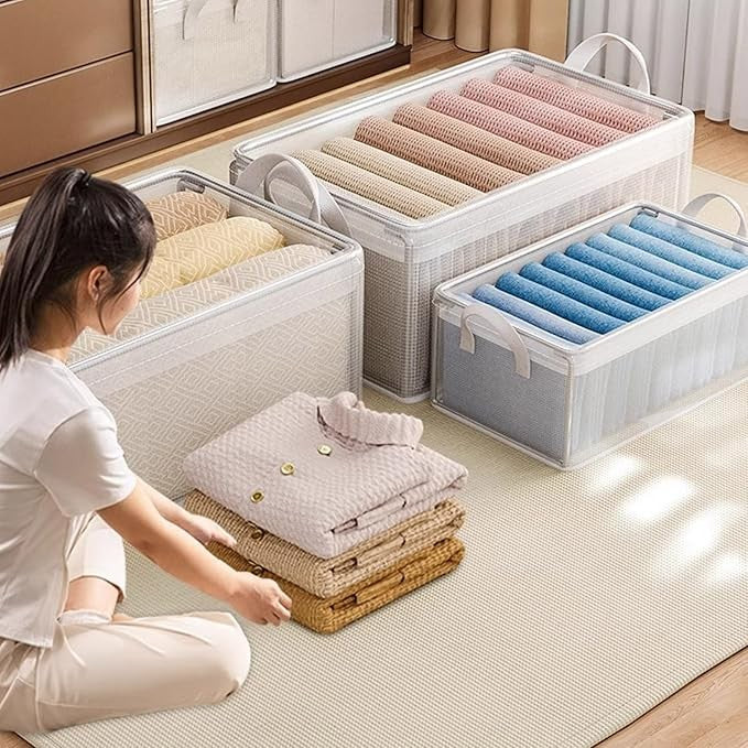 Cutie container de depozitare din PVC, Vivimall, de stocare, Dimensiuni multiple, Accesoriu robust pentru organizarea de uz casnic, volum 26L, 47 x 28 x 20 cm, Transparenta - vivimall.ro