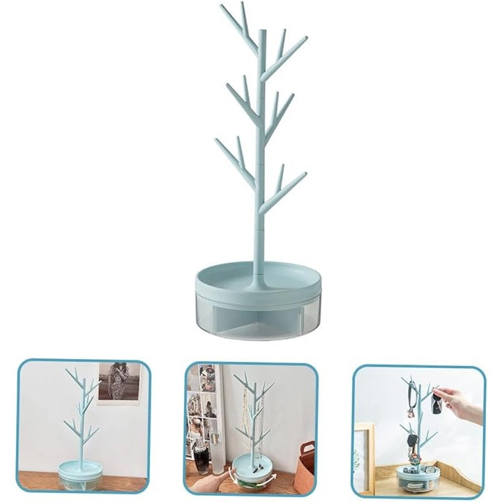 Cutie de Bijuterii, Vivimall, Rotativa, cu Suport Tip Ramura, 36.5 x 14 cm, din ABS+PP, Albastru - vivimall.ro