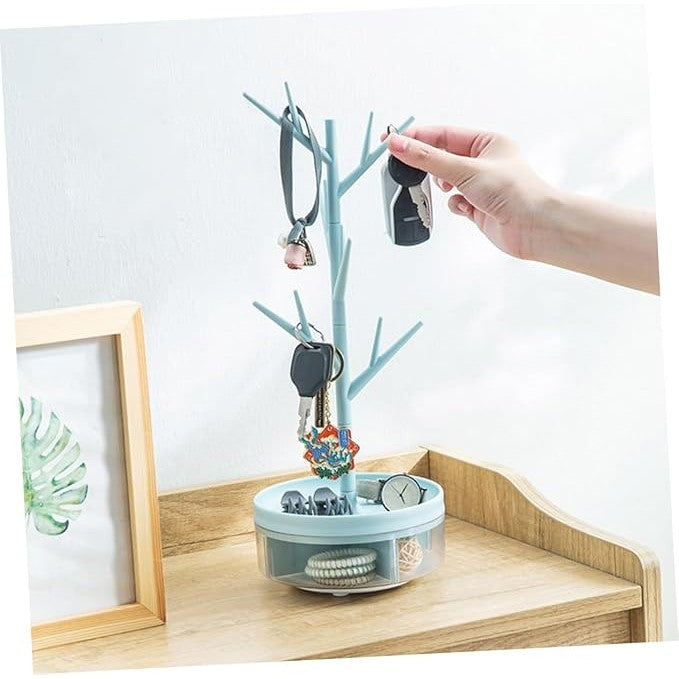 Cutie de Bijuterii, Vivimall, Rotativa, cu Suport Tip Ramura, 36.5 x 14 cm, din ABS+PP, Albastru - vivimall.ro