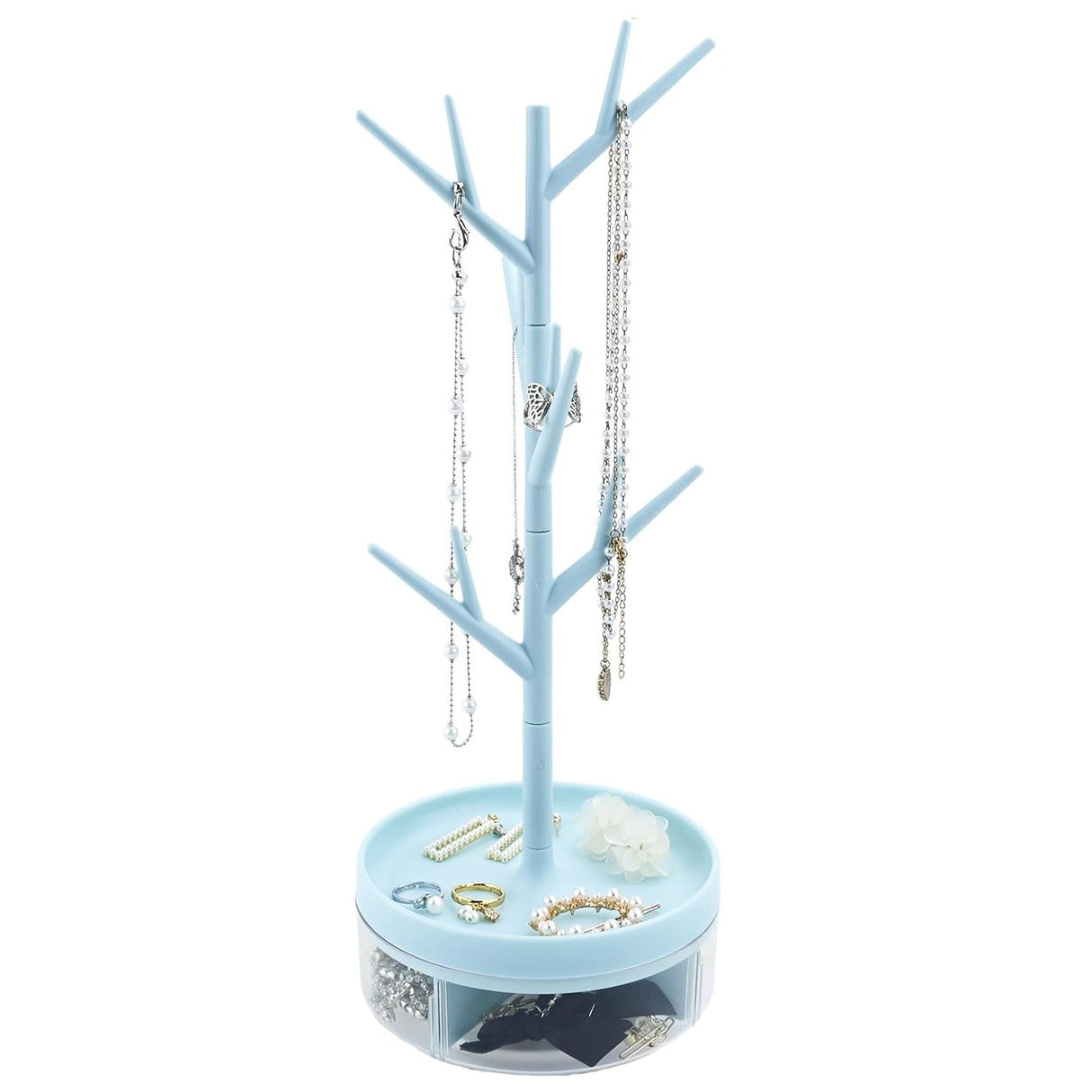 Cutie de Bijuterii, Vivimall, Rotativa, cu Suport Tip Ramura, 36.5 x 14 cm, din ABS+PP, Albastru - vivimall.ro