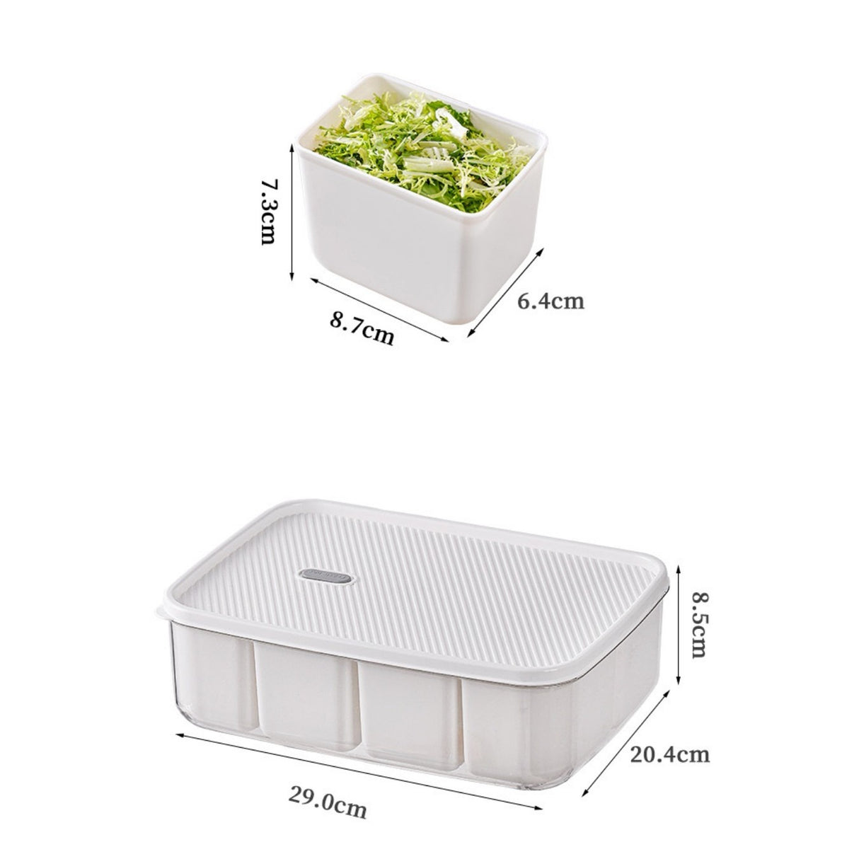 Cutie pentru Depozitare Alimente, Vivimall, 8 Compartimente cu Capac, Material PET+PP, 29 x 20 x 9 cm, Alb/Transparent - vivimall.ro