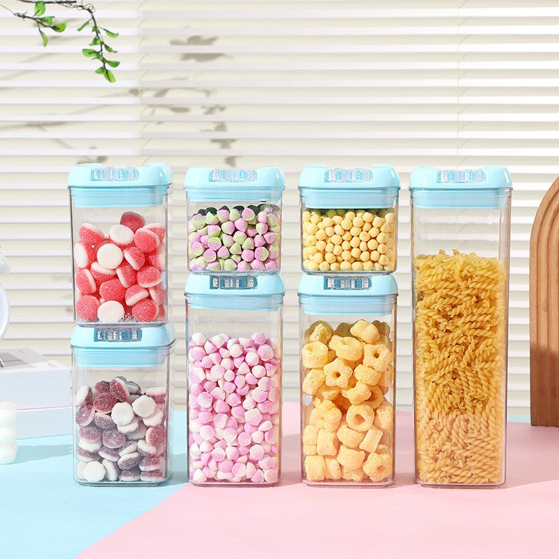 Cutie de Depozitare Alimente, Vivimall, 1.9L, Capac Albastru, din PP+PET, Inchidere Ermetica, 10 x 10 x 30.5 cm, Transparent - vivimall.ro