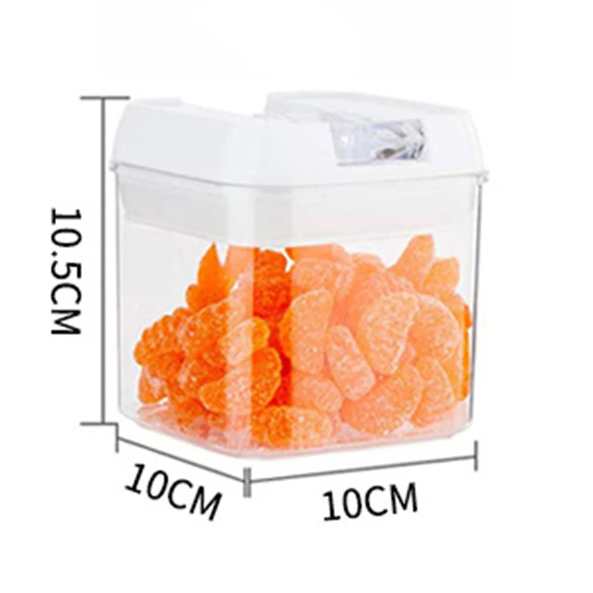 Cutie de Depozitare Alimente, Vivimall, Cutie de Depozitare tip Container pentru Bucatarie, cu Capac, Inchidere Ermetica, Cutie pentru Cereale, 10.5 x 10 x 10 cm, volum 0.5 L, Alb - vivimall.ro