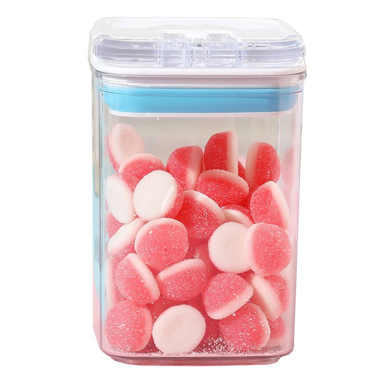 Cutie de Depozitare Alimente, Vivimall, tip Container, 0.8L, 10x10x15.5 cm, Recipiente pentru Cereale in Bucatarie, Transparente cu Capac Alb-Albastru - vivimall.ro