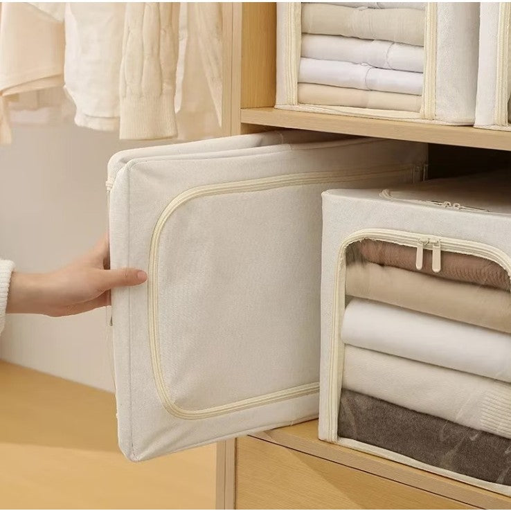 Cutie de Depozitare, Vivimall, 49L, din In si Bumbac, Pliabila, Cadru din Otel, 47 x 35 x 30 cm, Kaki - vivimall.ro