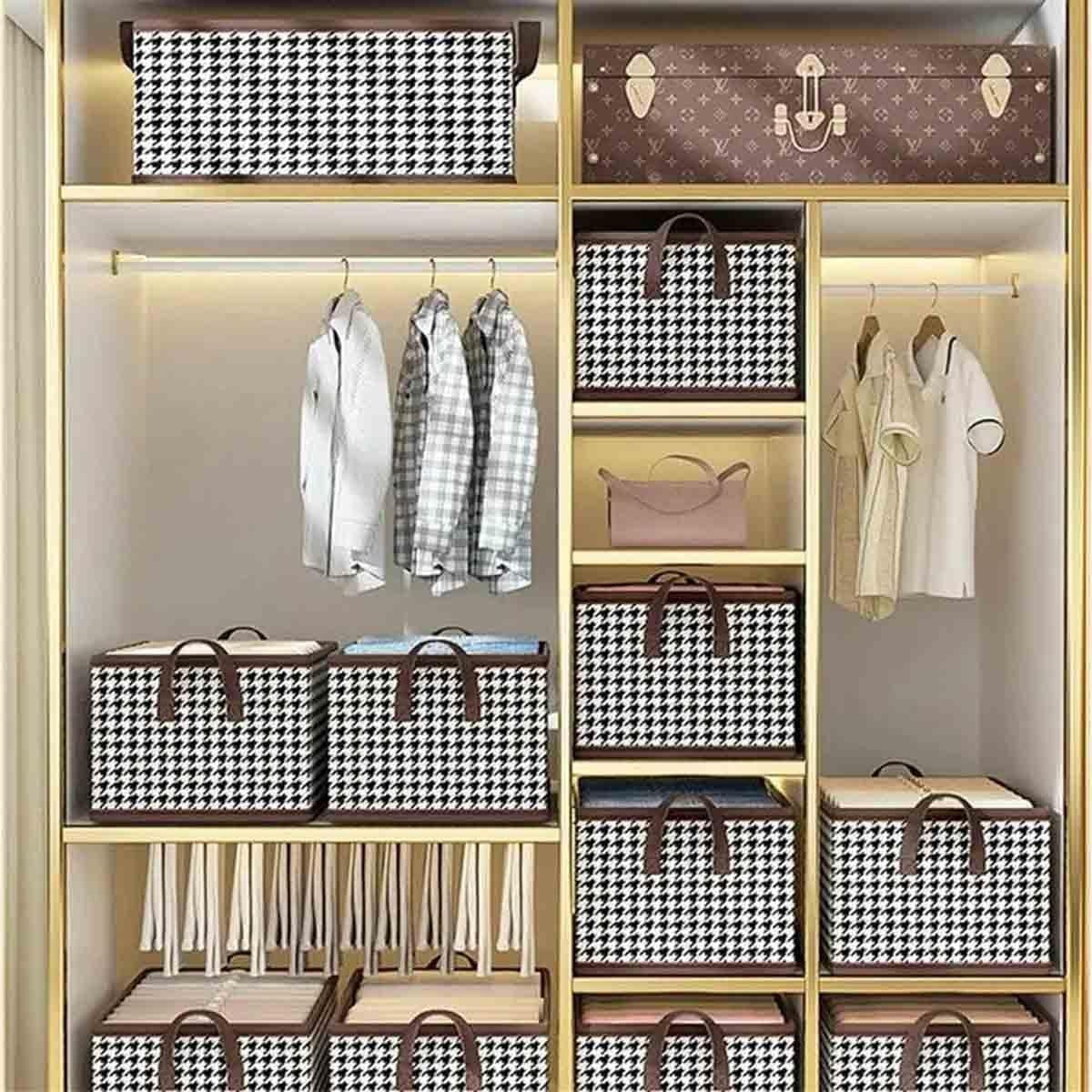 Cutie De Depozitare, Vivimall, Pentru Haine, Lenjerie, Sosete Si Sutiene, Material Textil, 6 Compartimente, 44x30x20 cm, Culoare Alb-Negru - vivimall.ro