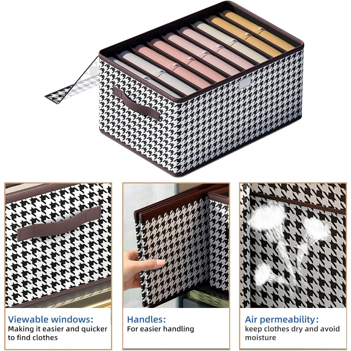 Cutie De Depozitare,  Pentru Haine, Lenjerie, Sosete Si Sutiene, Material Textil, 9 Compartimente, 44x30x20 cm, Culoare Alb-Negru - vivimall.ro