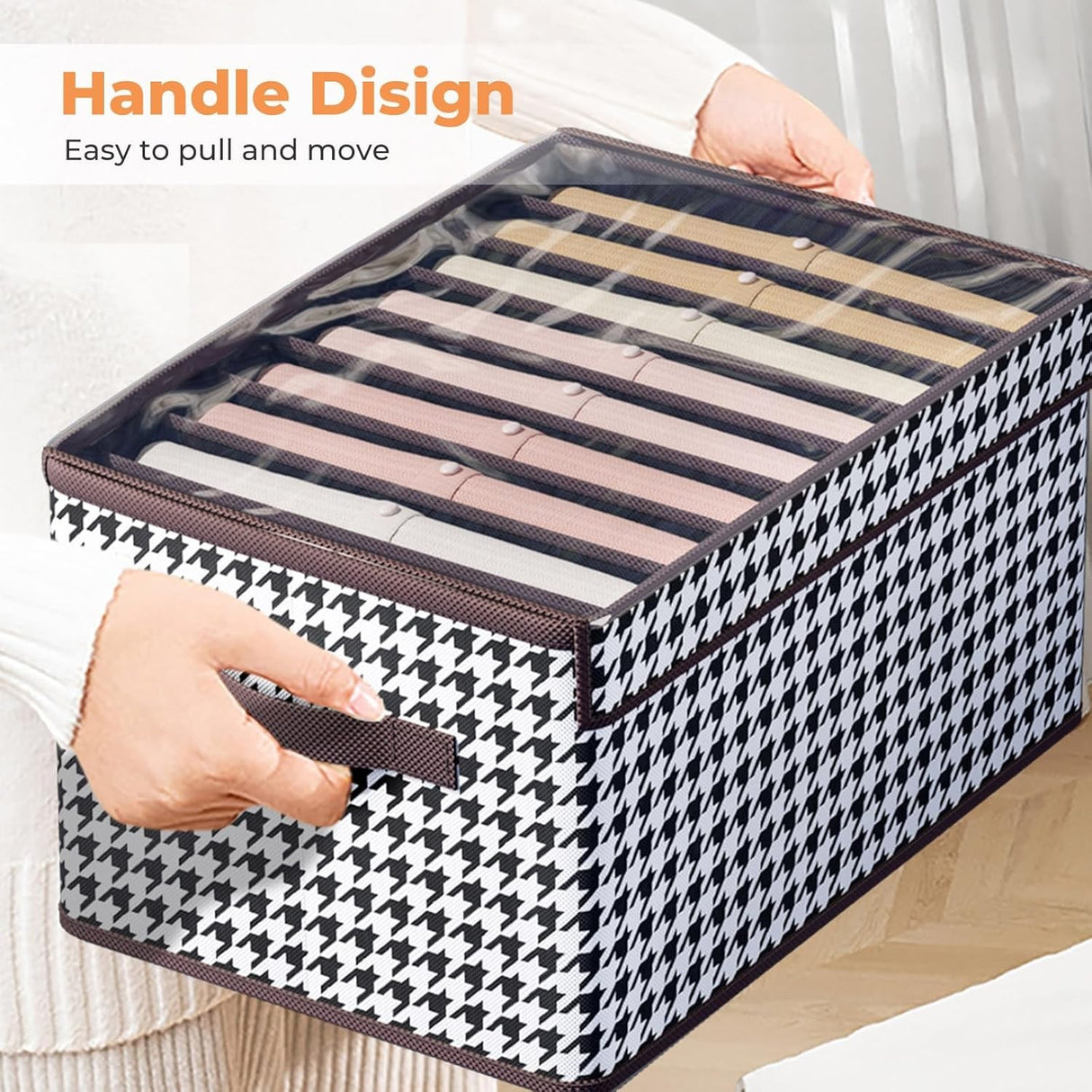 Cutie De Depozitare,  Pentru Haine, Lenjerie, Sosete Si Sutiene, Material Textil, 9 Compartimente, 44x30x20 cm, Culoare Alb-Negru - vivimall.ro