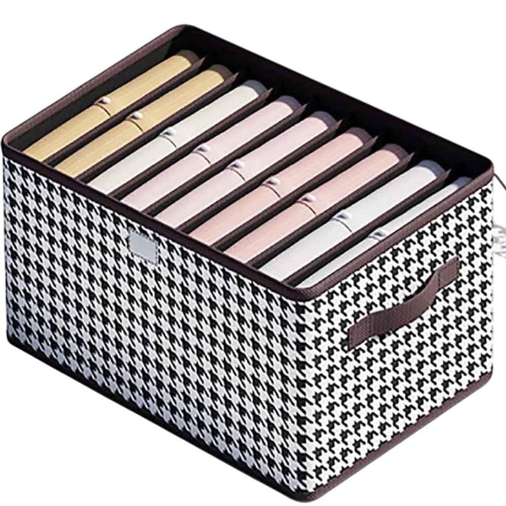 Cutie De Depozitare, Vivimall, Pentru Haine, Lenjerie, Sosete Si Sutiene, Material Textil, 9 Compartimente, 44x30x20 cm, Culoare Alb-Negru - vivimall.ro