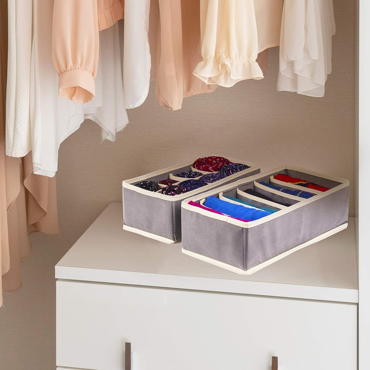 Cutie De Depozitare, Vivimall, Pentru Lenjerie, Sosete Si Sutiene, Material Textil, 6 Compartimente, 32 x 16 x 10 cm, Culoare Gri - vivimall.ro