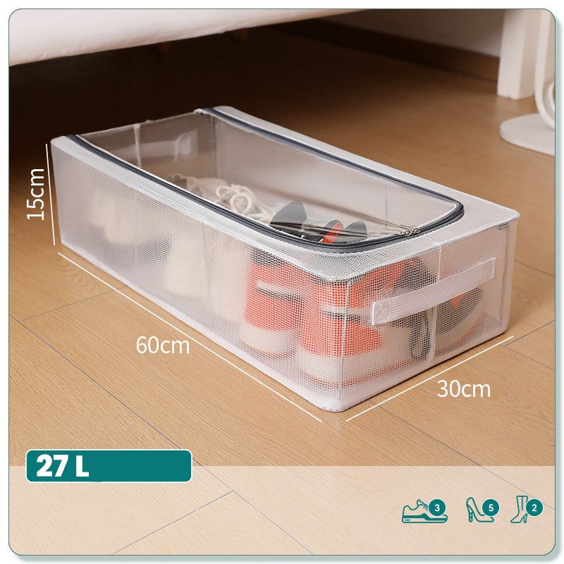 Cutie de Depozitare, Vivimall, pentru Pantofi Haine, din Plasa PVC Impermeabila si Cadru de Otel, Pliabila, Fermoar Bidirectional, 60 x 30 x 15 cm, Transparenta - vivimall.ro