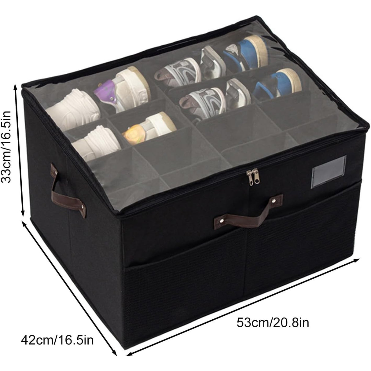 Cutie de Depozitare pentru Pantofi, Vivimall, 53x42x33 cm, cu Capac Transparent si Fermoar, din Panza Oxford, Pliabila, Negru - vivimall.ro