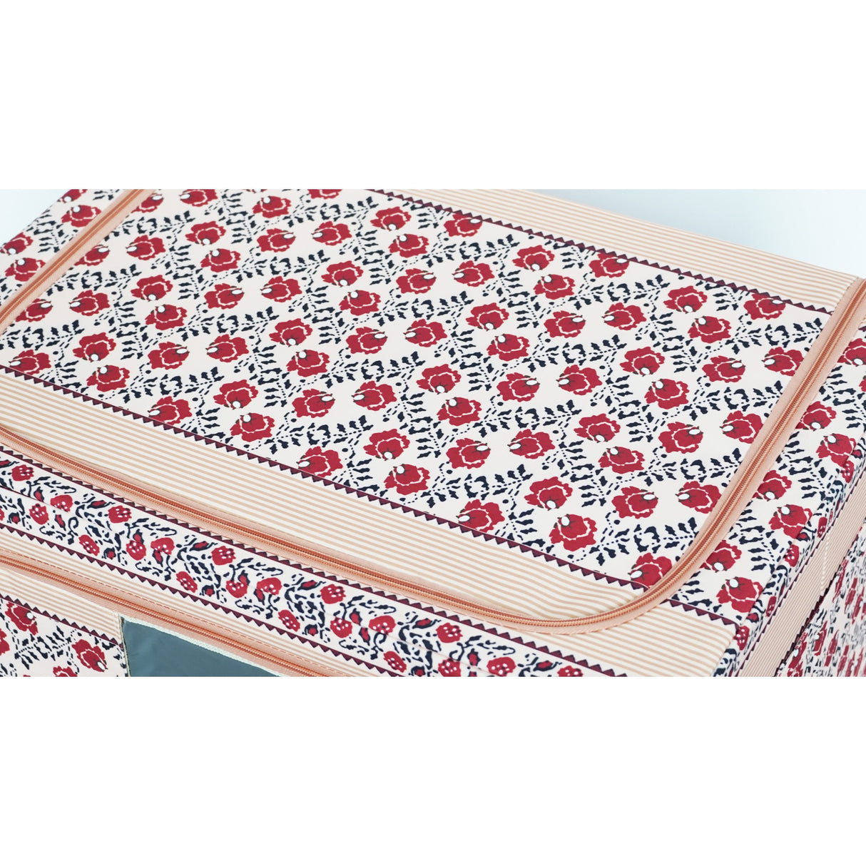 Cutie de Depozitare Pliabila, Vivimall,100 L din Bumbac si In, 60X42X40 cm, Fereastra Frontala, 2 Usi de Acces cu Fermoar Bidirectional, Cadru Metalic, Suport Baza Stabil din Plastic, Motiv Traditional Model 4 - vivimall.ro