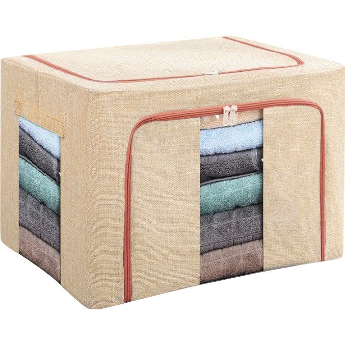 Cutie de Depozitare Pliabila, Vivimall, 100 L, din Bumbac si In, 60x42x40 cm, Fereastra Frontala, 2 Usi de Acces cu Fermoar Bidirectional, Cadru Metalic, Suport Baza Stabil din Plastic, Roz Pudrat - vivimall.ro