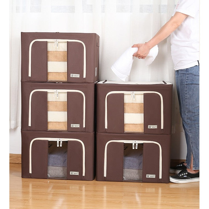 Cutie de Depozitare Pliabila, Vivimall, Cu Fereastra si Fermoar Dublu, 66 L, Textil Premium, 50x40x33 cm, Cadru Metalic, Impermeabila, Maro - vivimall.ro