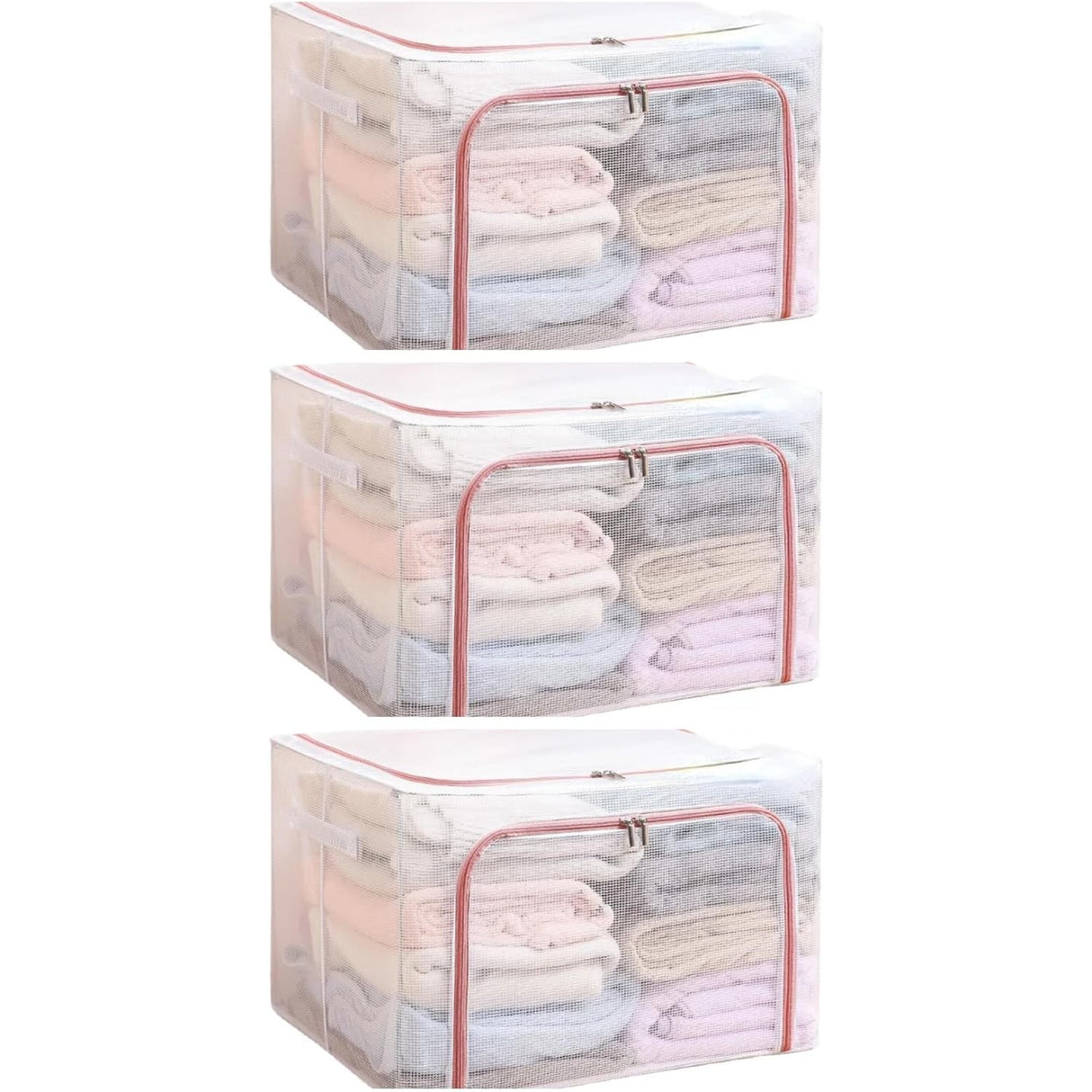 Cutie de Depozitare Pliabila, Vivimall, Cu Fereastra si Fermoar Dublu Rosu, 66 L, Textil, 50x40x33 cm, Cadru Metalic, Impermeabila, Transparent - vivimall.ro