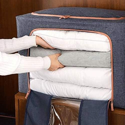 Cutie de depozitare pliabila, Vivimall, Cu fermoar, 66 L, Textil, 50x40x33 cm, Albastru Marin, Cadru Metalic, Suport Baza Stabil din Plastic, Cu doua ferestre - vivimall.ro