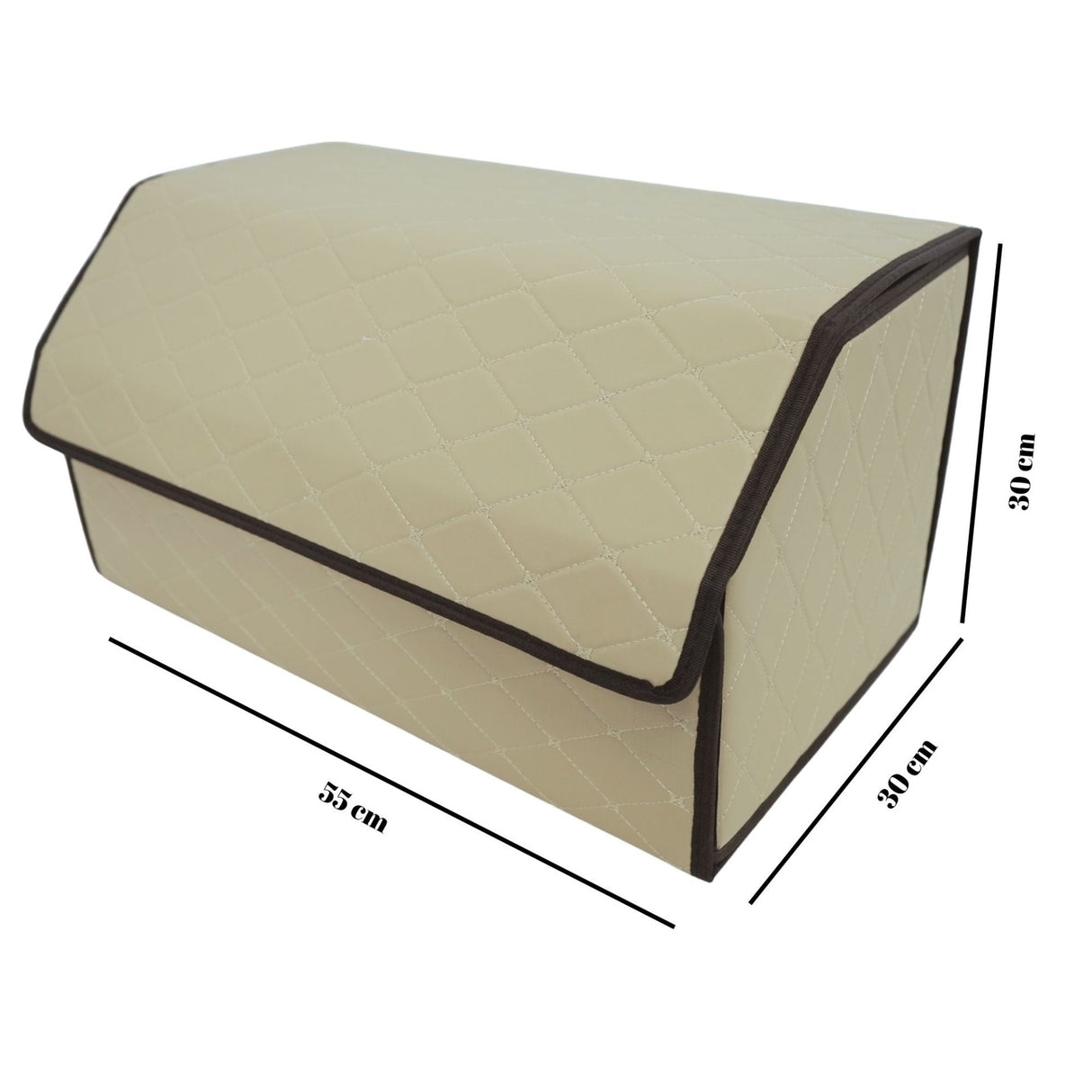 Cutie de Depozitare Auto, Flippy, Organizator Premium Portbagaj, 2 Compartimente Depozitare, Geanta Multifunctionala din Piele Ecologica, Pliabil si Rezistent la Uzura, Bej Deschis, 55 x 30 x 30cm - vivimall.ro