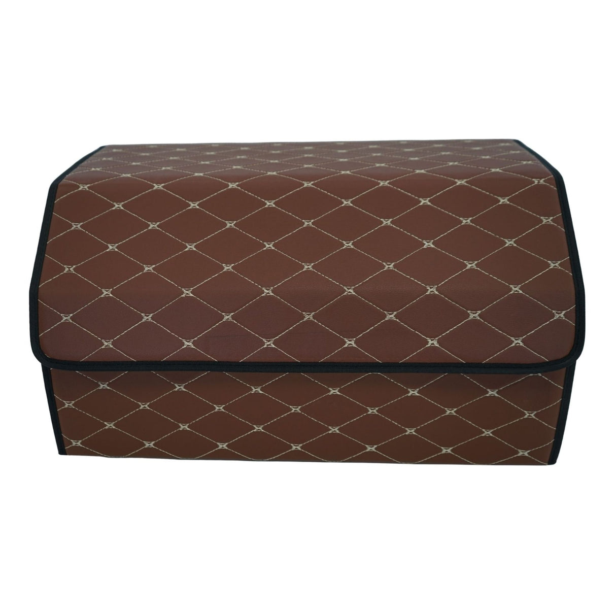 Cutie de Depozitare Auto, Flippy, Organizator Premium Portbagaj, Geanta Multifunctionala din Piele Ecologica, 2 Compartimente Depozitare, Pliabil, Rezistent la Uzura, Maro Inchis, 55 x 30 x 30cm - vivimall.ro