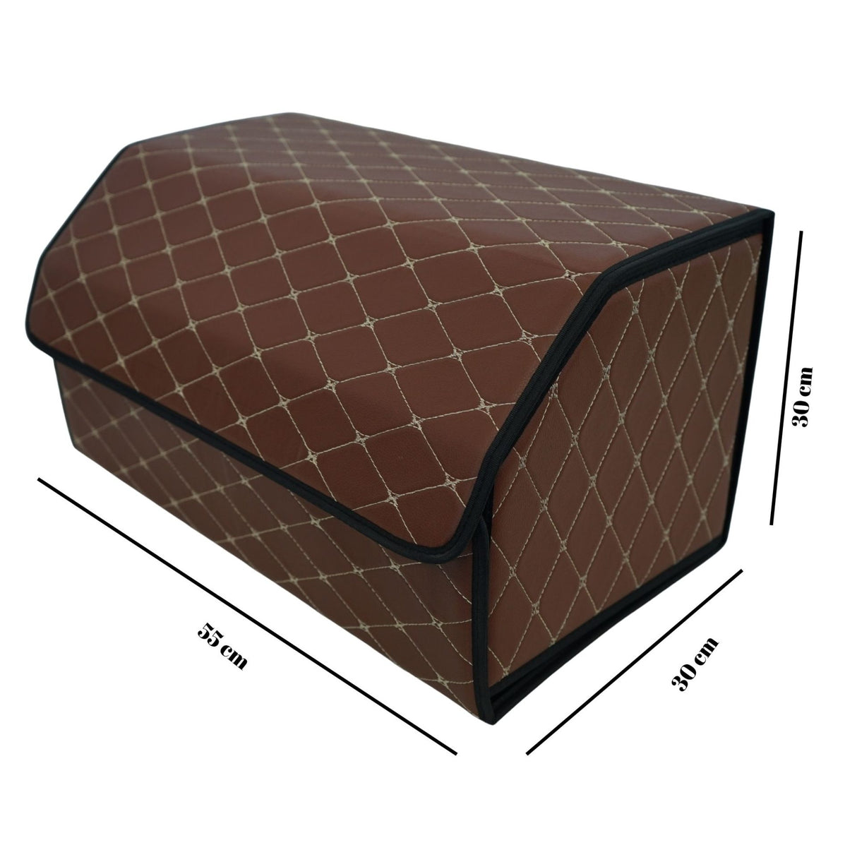 Cutie de Depozitare Auto, Flippy, Organizator Premium Portbagaj, Geanta Multifunctionala din Piele Ecologica, 2 Compartimente Depozitare, Pliabil, Rezistent la Uzura, Maro Inchis, 55 x 30 x 30cm - vivimall.ro