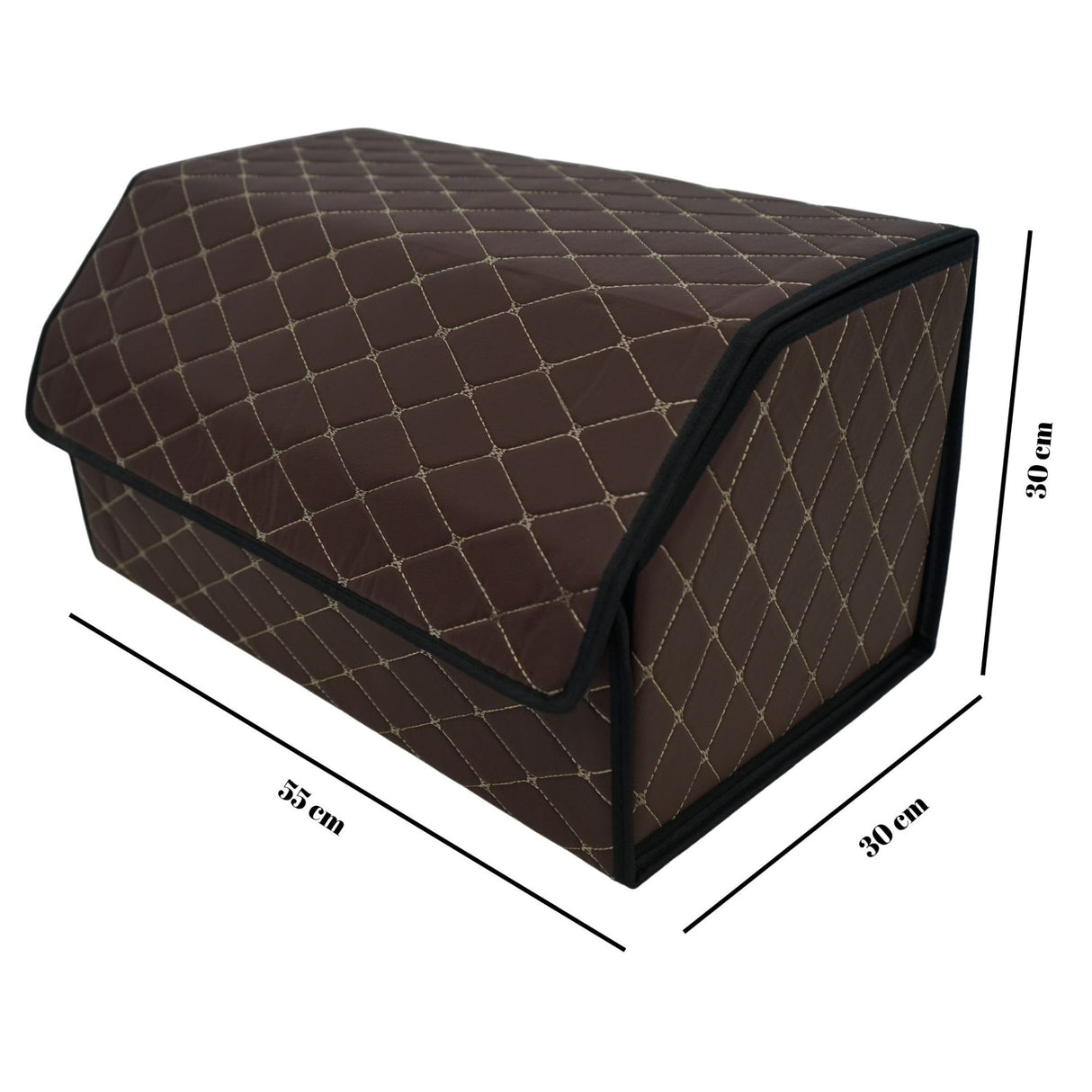 Cutie de Depozitare Auto, Flippy, Organizator Premium Portbagaj, Geanta Multifunctionala din Piele Ecologica, Rezistent la Uzura si Pliabil, 2 Compartimente Depozitare, Maro Havana, 55 x 30 x 30cm - vivimall.ro