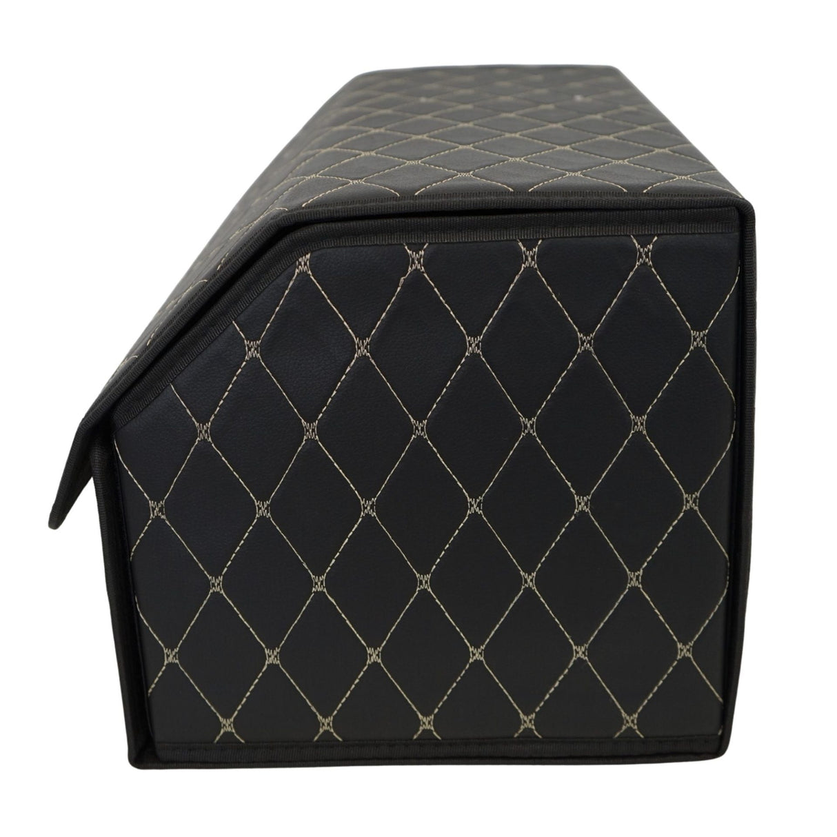Cutie de Depozitare Auto, Flippy, Organizator Premium Portbagaj, Geanta Multifunctionala, Piele Ecologica, Pliabil si Rezistent la Uzura, 2 Compartimente Depozitare, Pliabil si Rezistent la Uzura, Negru/Alb, 55 x 30 x 30cm - vivimall.ro
