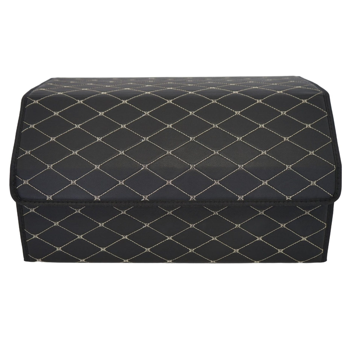 Cutie de Depozitare Auto, Flippy, Organizator Premium Portbagaj, Geanta Multifunctionala, Piele Ecologica, Pliabil si Rezistent la Uzura, 2 Compartimente Depozitare, Pliabil si Rezistent la Uzura, Negru/Alb, 55 x 30 x 30cm - vivimall.ro