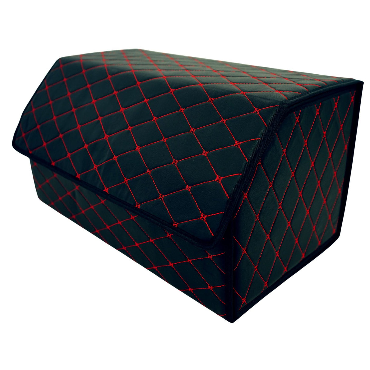 Cutie de Depozitare Auto, Flippy, Organizator Premium Portbagaj, Geanta Multifunctionala, Piele Ecologica, 2 Compartimente Depozitare, Pliabil si Rezistent la Uzura, Negru/Rosu, 55 x 30 x 30cm - vivimall.ro