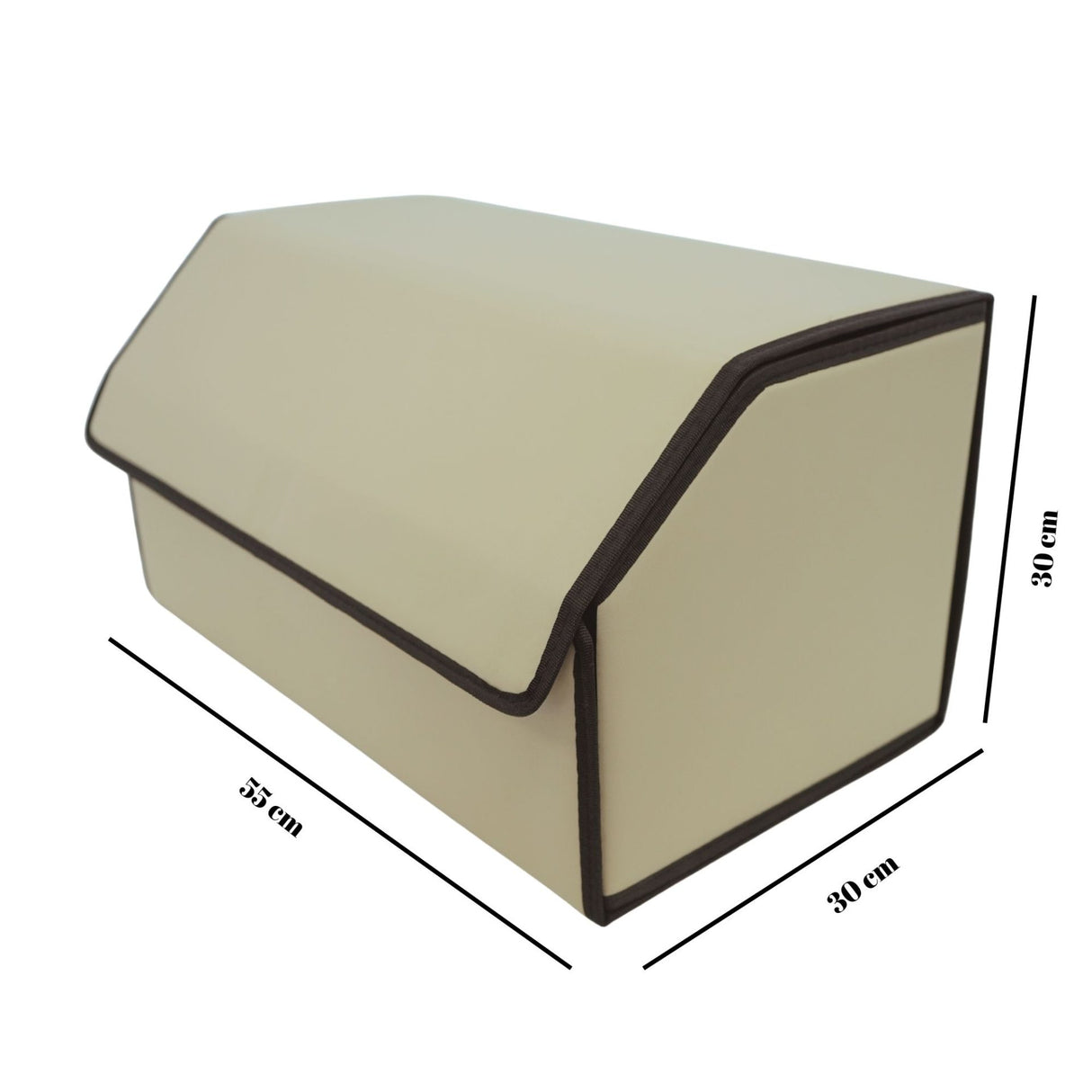 Cutie de Depozitare Auto, Flippy, Organizator Premium Portbagaj, Geanta Multifunctionala din Piele Ecologica, 2 Compartimente Depozitare, Pliabil si Rezistent la Uzura, Bej, 55 x 30 x 30cm - vivimall.ro