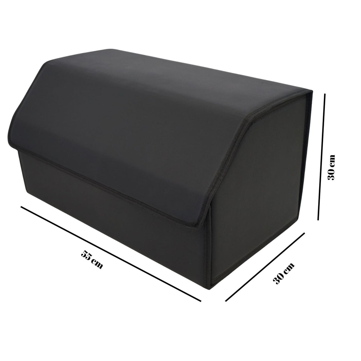 Cutie de Depozitare Auto, Flippy, Geanta Multifunctionala din Piele Ecologica, Organizator Premium Portbagaj, 2 Compartimente Depozitare, Pliabil si Rezistent la Uzura, Negru, 55 x 30 x 30cm - vivimall.ro