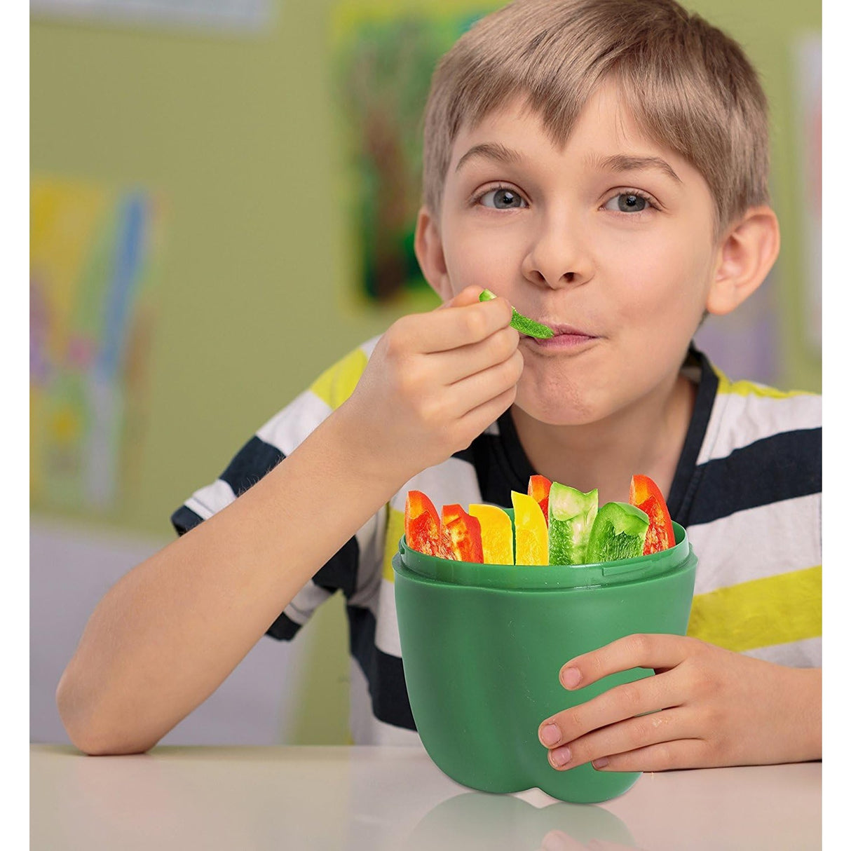 Cutie Alimentara, Vivimall, Model Ardei, din Plastic, 9.8 x 9.8 x 10.7 cm, 350 ml, Verde - vivimall.ro