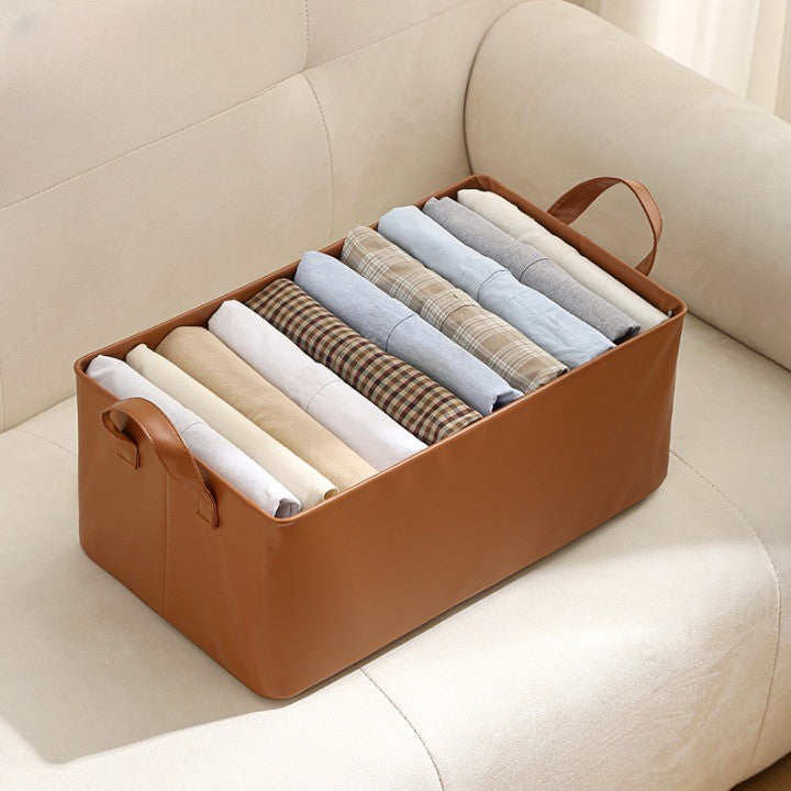 Cutie de Depozitare Tip Cos, Vivimall, Material Piele Ecologica, Pliabila, 47x28x20 cm, 26 l, Cadru Metalic, cu Manere, Maro - vivimall.ro