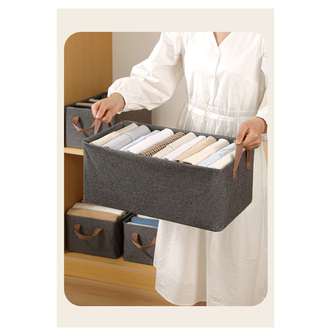 Cutie de Depozitare Tip Cos, Vivimall, Material Textil, Pliabila, 47x35x30 cm, 50 l, Cadru Metalic, cu Manere, Gri - vivimall.ro