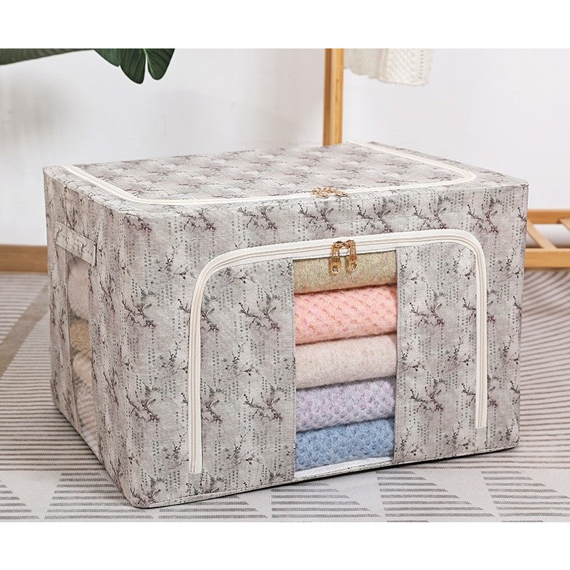 Cutie Depozitare, Vivimall, 66L, din Material Textil, 50 x 40 x 33 cm, pentru Haine si Lenjerii, Model Flori de Primavara, Verde - vivimall.ro