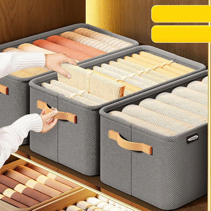 Cutie Depozitare Vivimall, pentru Haine, lucruri, din Textil cu Cadru Metalic, Manere Laterale, forma Dreptunghiulara, 42 x 28 x 25 cm, volum 29 L, Gri - vivimall.ro