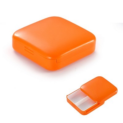 Cutie depozitare medicamente, 2 compartimente, Glisanta, Portocaliu, Patrata, Vivimall, Inchidere etans - vivimall.ro
