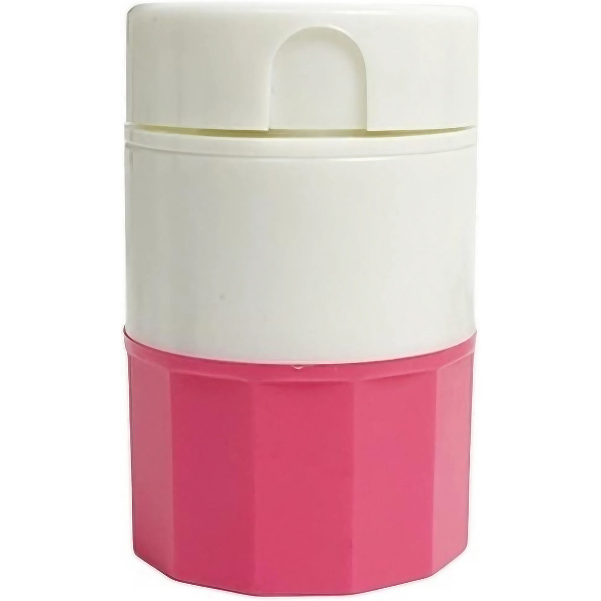 Cutie Pastile Multifunctionala, Vivimall, 4 in 1, Pahar Apa, Taiere, Sfaramare, Depozitare, Compact, ABS cu Lama din Inox, Alb/Roz, 8.7x6.2x4.1 cm - vivimall.ro