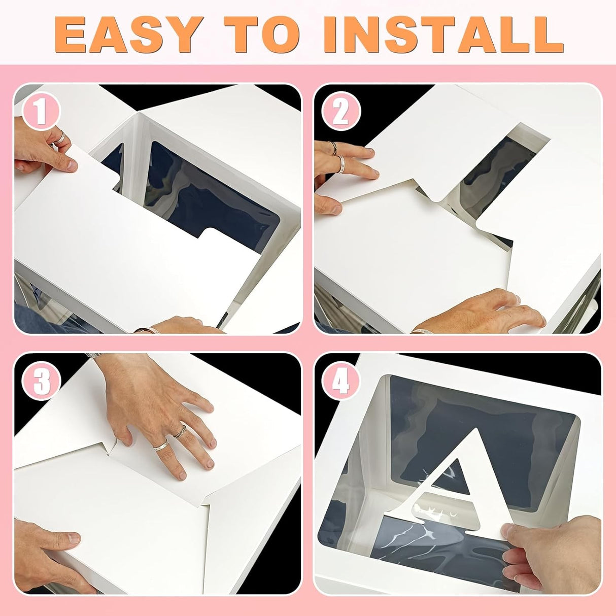 Set 4 Cutii pentru Baloane, Vivimall, Model Simplu, Tematica Aniversare, Cuburi Decorative din Plastic, Accesorii pentru Petrecere, 30 x30 cm, Transparente Contur Alb - vivimall.ro