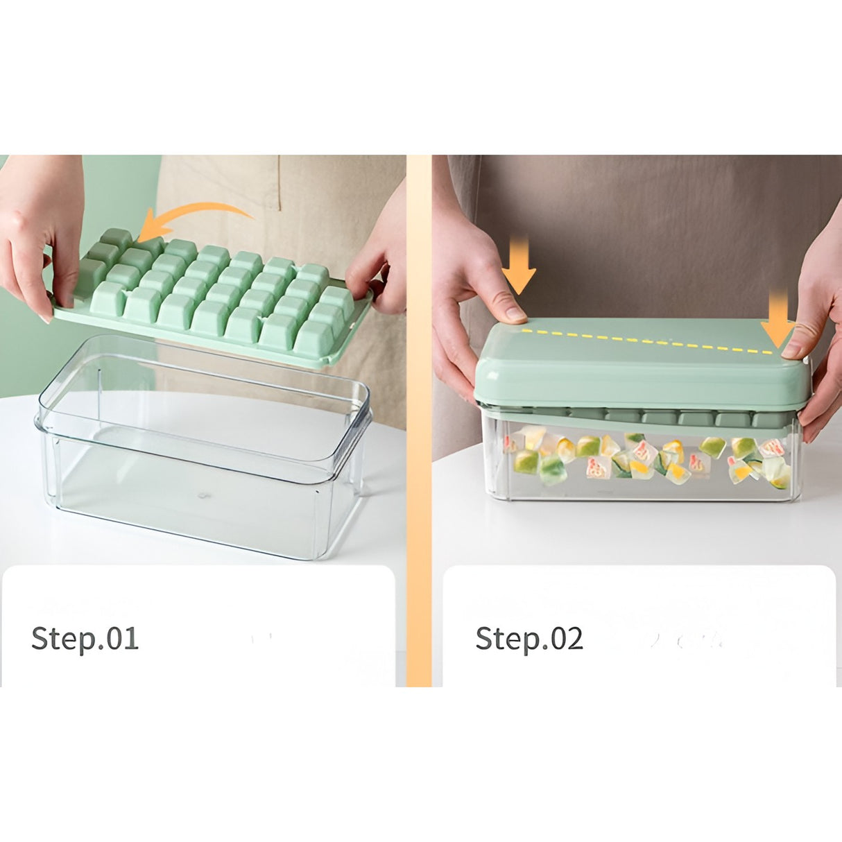 Set Cutie pentru Gheata, Vivimall, Uz Casnic, Doua Tavite pentru Cuburi, Capac Etans, Lopata, 23.5x13.3x10 cm, Verde - vivimall.ro