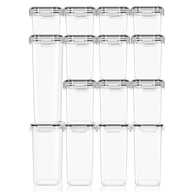 Cutii de depozitare alimente, Vivimall, Set din 15 Cutii pentru Condimente, Cereale, Cutii pentru Bucatarie, din Plastic PP, Cutii Alimentare, Diferite Dimensiuni, Transparente - vivimall.ro