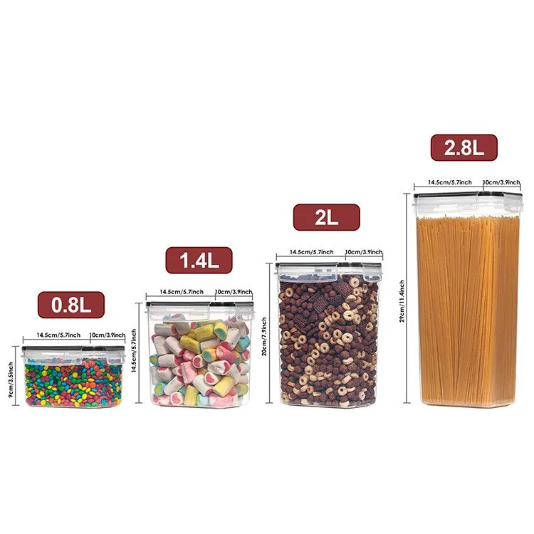 Cutii de depozitare alimente, Vivimall, Set din 7 Cutii pentru Condimente, Cereale, Cutii pentru Bucatarie, din Plastic PP, Cutii Alimentare, Diferite Dimensiuni, Transparente - vivimall.ro