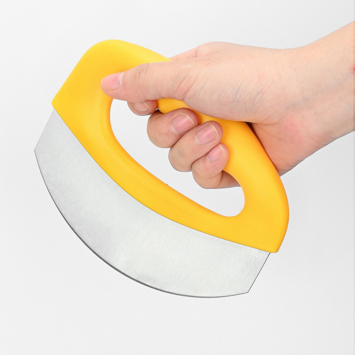 Cutit pentru taiat pizza Vivimall, cu protectie din silicon pentru lama, inox, 15.5 cm, galben - vivimall.ro