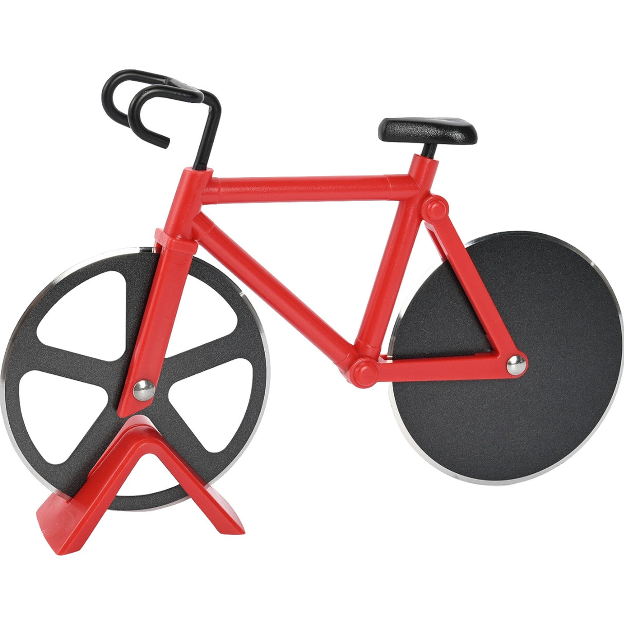 Cutit pizza creativ Vivimall, in forma de bicicleta, cu suport pentru cutit, 19 x 12.5 cm, otel/PP, negru - vivimall.ro