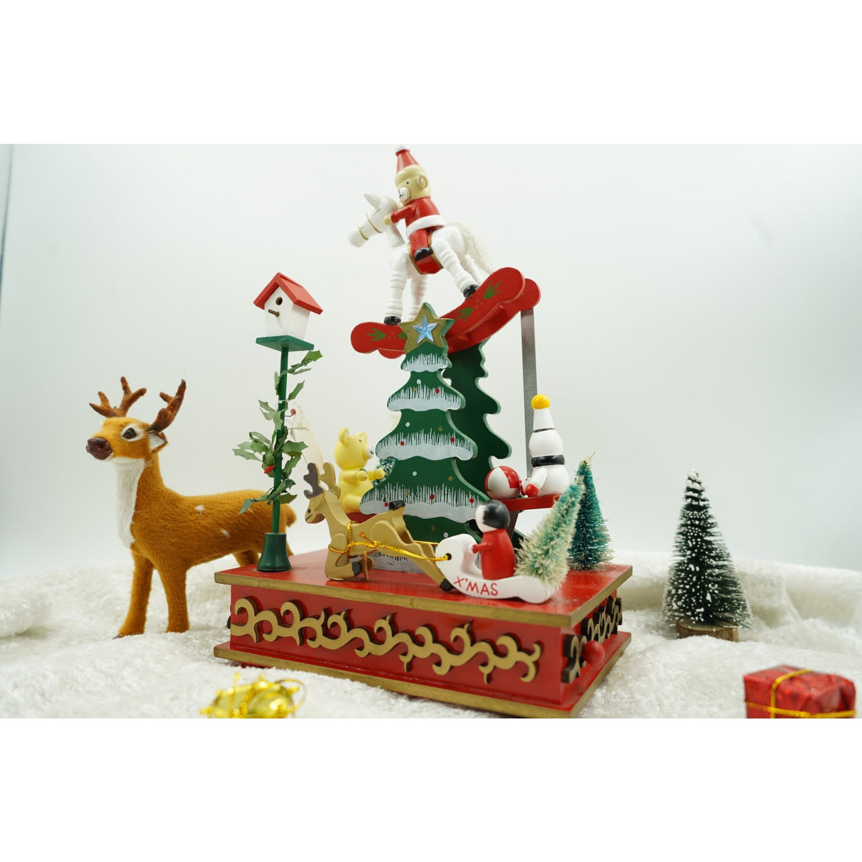 Cutiuta muzicala decorata de Craciun, Multicolor, din Lemn, 17 cm x 27.5 cm, Interior, Vivimall - vivimall.ro