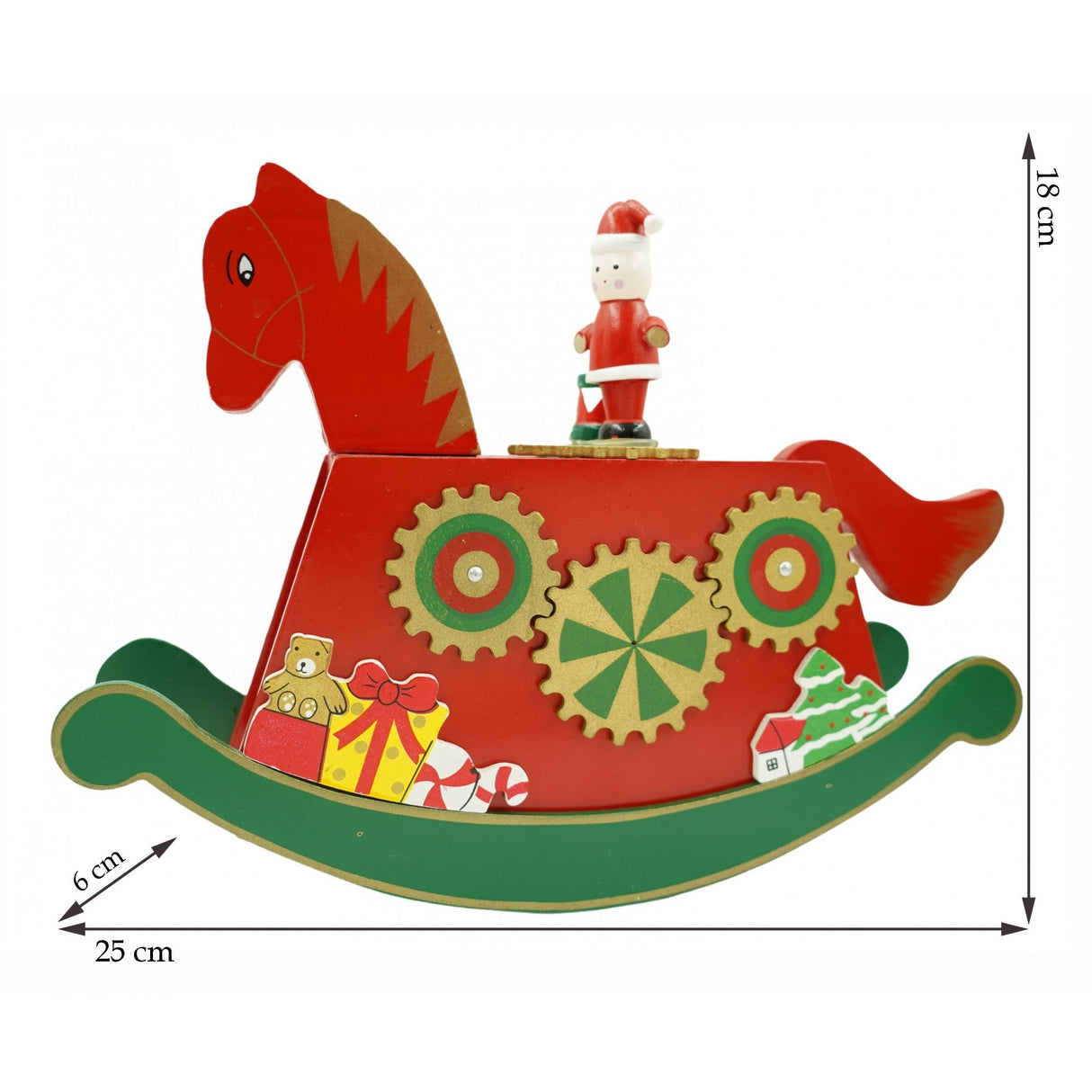 Cutiuta muzicala decorata de Craciun, Ponei, Rosu, din Lemn, 18 cm x 25 cm, Interior, Vivimall - vivimall.ro